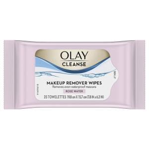 Olay Cleanse Makeup Remover Cleansing Face Wipes, Daily Facial Towelettes, Rose Water, 25 Count, 3 Pack(Rose)