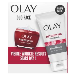Olay Face Wash Regenerist Advanced Anti-Aging Pore Scrub Cleanser (5.0 Oz) and Micro-Sculpting Face Moisturizer Cream (1.7 Oz) Skin Care Duo Pack, Total 6.7 Ounces(Regenerist Pore Cleanser + Face Moisturizer)