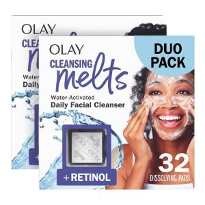 Olay Face Wash, Vitamin C Cleansing Melts, Daily Use Gentle Cleanser, For All Skin Types, Travel Size, Soft Citrus Scent, Water-Activated to Clean, Tone, and Refresh, 64ct (2 Pack x 32ct)(Retinol)