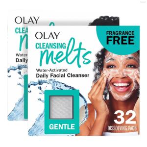 Olay Face Wash, Vitamin C Cleansing Melts, Daily Use Gentle Cleanser, For All Skin Types, Travel Size, Soft Citrus Scent, Water-Activated to Clean, Tone, and Refresh, 64ct (2 Pack x 32ct)(Unscented)