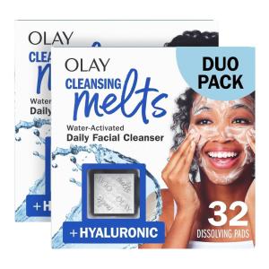 Olay Face Wash, Vitamin C Cleansing Melts, Daily Use Gentle Cleanser, For All Skin Types, Travel Size, Soft Citrus Scent, Water-Activated to Clean, Tone, and Refresh, 64ct (2 Pack x 32ct)(Hyaluronic)