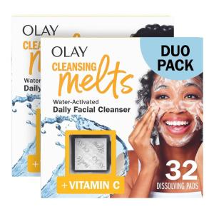 Olay Face Wash, Vitamin C Cleansing Melts, Daily Use Gentle Cleanser, For All Skin Types, Travel Size, Soft Citrus Scent, Water-Activated to Clean, Tone, and Refresh, 64ct (2 Pack x 32ct)(Vitamin C)
