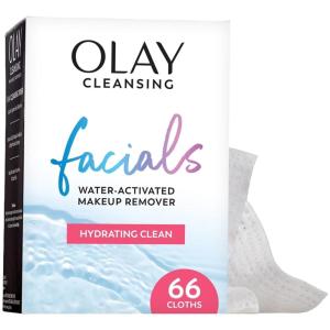 Olay Makeup Remover Wipes, Daily Facials Hydrating Face Cleanser for Normal to Dry Skin, Alcohol & Fragrance Free, Soft Face Wash Towels, Travel Essentials for Women, Convenient Dry Cloths, 66 ct(Hydrating Clean)