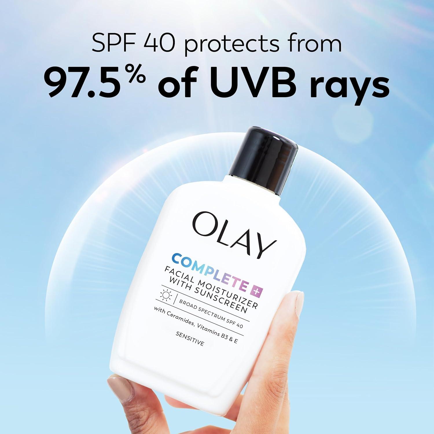 imageOlay Complete Face Moisturizer with Sunscreen SPF 40 For Sensitive Skin Broad Spectrum Sun Protection FragrenceFree No White Cast on All Tones Nourishes Moisture Barrier Ceramides 6 Oz6 Fl Oz Pack of 2