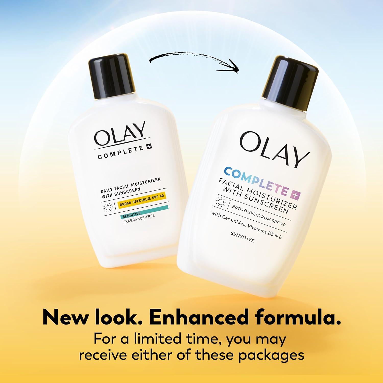 imageOlay Complete Face Moisturizer with Sunscreen SPF 40 For Sensitive Skin Broad Spectrum Sun Protection FragrenceFree No White Cast on All Tones Nourishes Moisture Barrier Ceramides 6 Oz6 Fl Oz Pack of 1