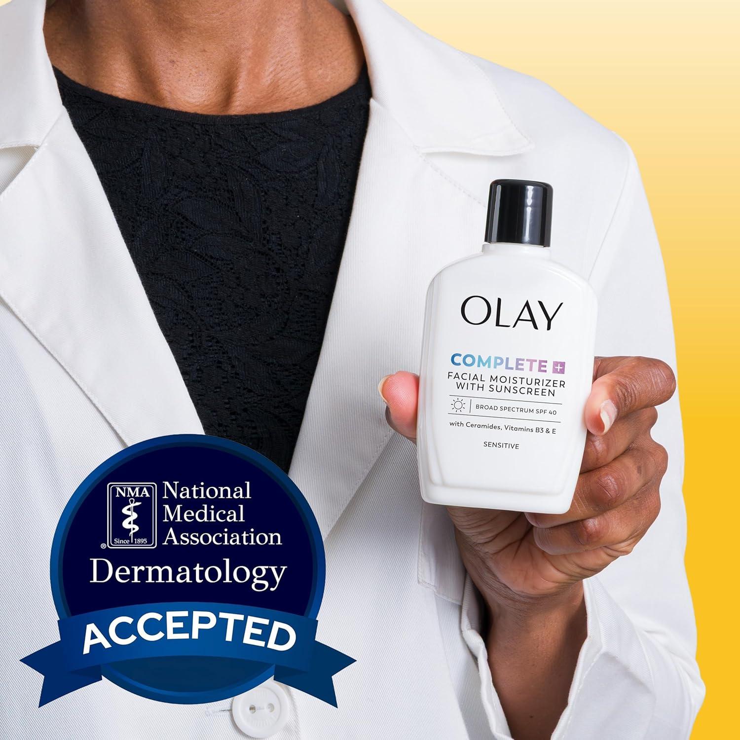 imageOlay Complete Face Moisturizer with Sunscreen SPF 40 For Sensitive Skin Broad Spectrum Sun Protection FragrenceFree No White Cast on All Tones Nourishes Moisture Barrier Ceramides 6 Oz6 Fl Oz Pack of 2