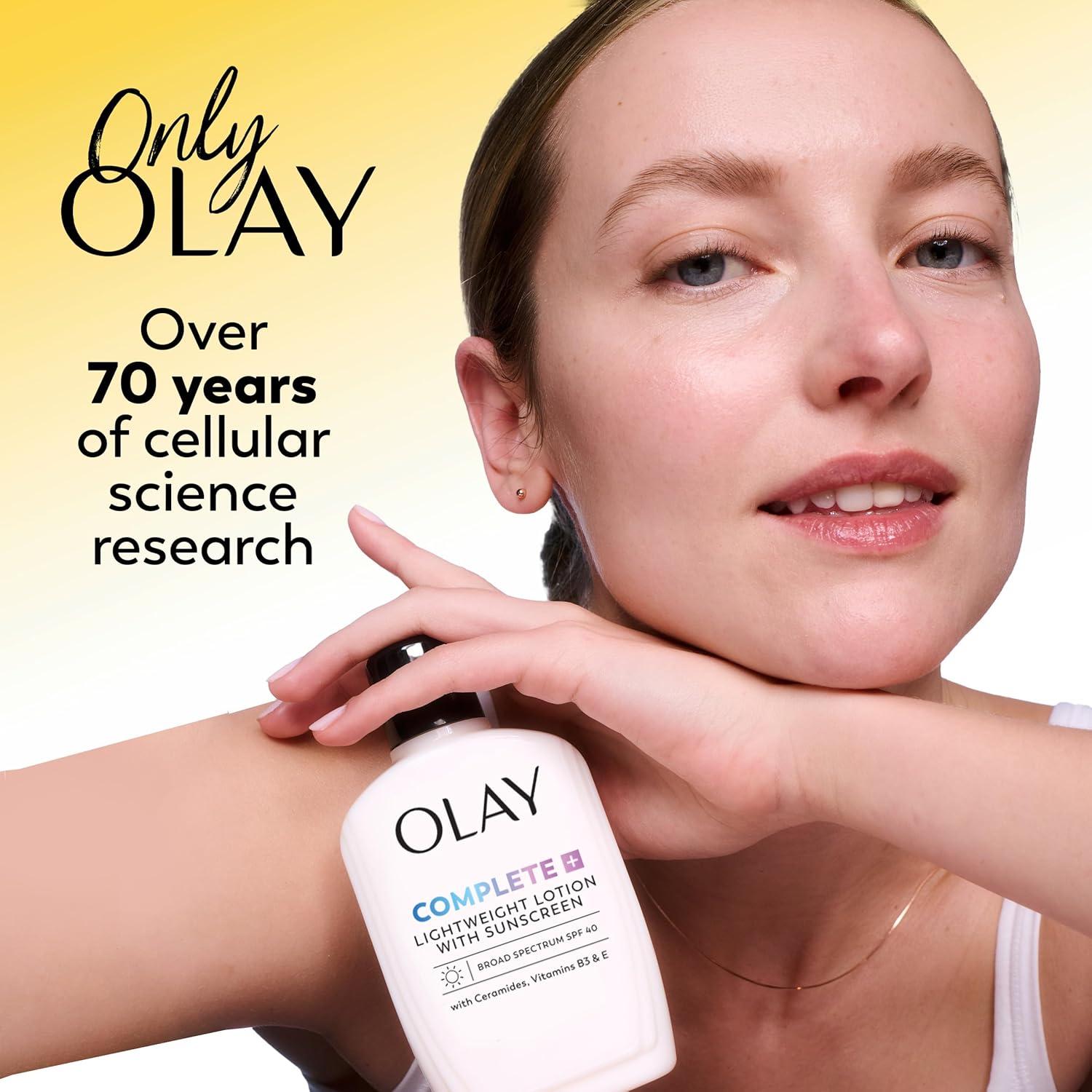 imageOlay Complete Face Moisturizer with Sunscreen SPF 40 For Sensitive Skin Broad Spectrum Sun Protection FragrenceFree No White Cast on All Tones Nourishes Moisture Barrier Ceramides 6 Oz6 Fl Oz Pack of 1