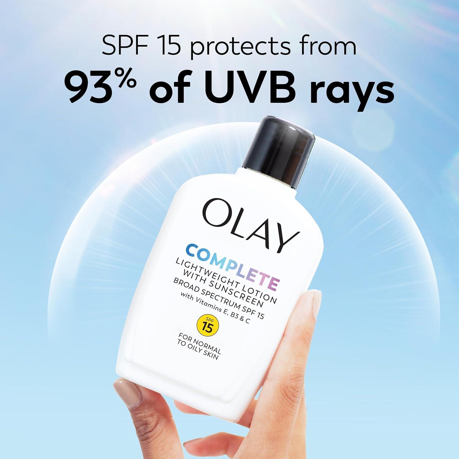 imageOlay Face Moisturizer Complete with Sunscreen SPF 15 Daily Facial Lotion for Normal Skin Lightweight Hydrating Broad Spectrum Sun Protection Vitamin C E and Niacinamide 6 Oz 2 Pack6 Fl Oz Pack of 2