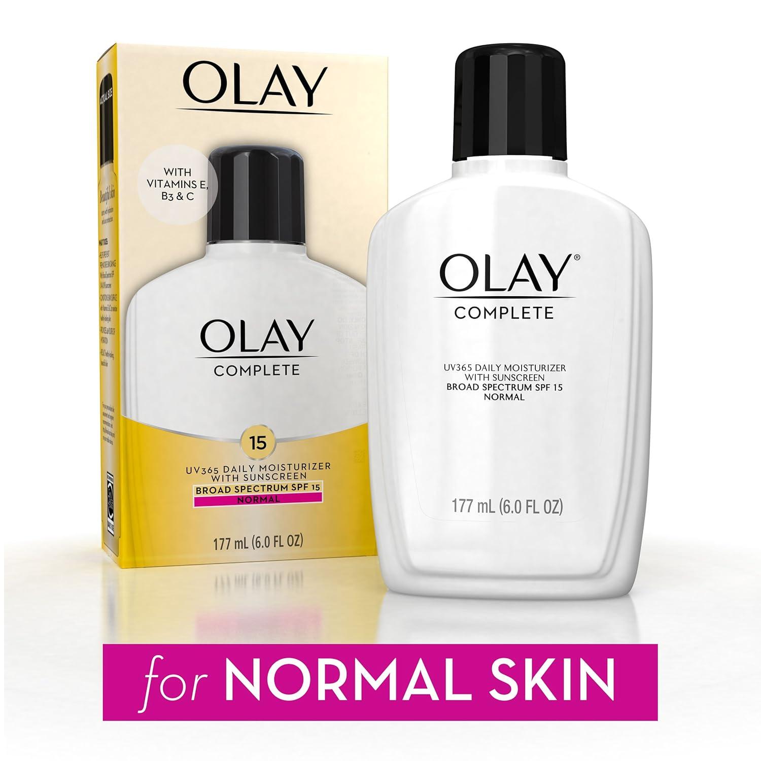 imageOlay Face Moisturizer Complete with Sunscreen SPF 15 Daily Facial Lotion for Normal Skin Lightweight Hydrating Broad Spectrum Sun Protection Vitamin C E and Niacinamide 6 Oz 2 Pack6 Fl Oz Pack of 3
