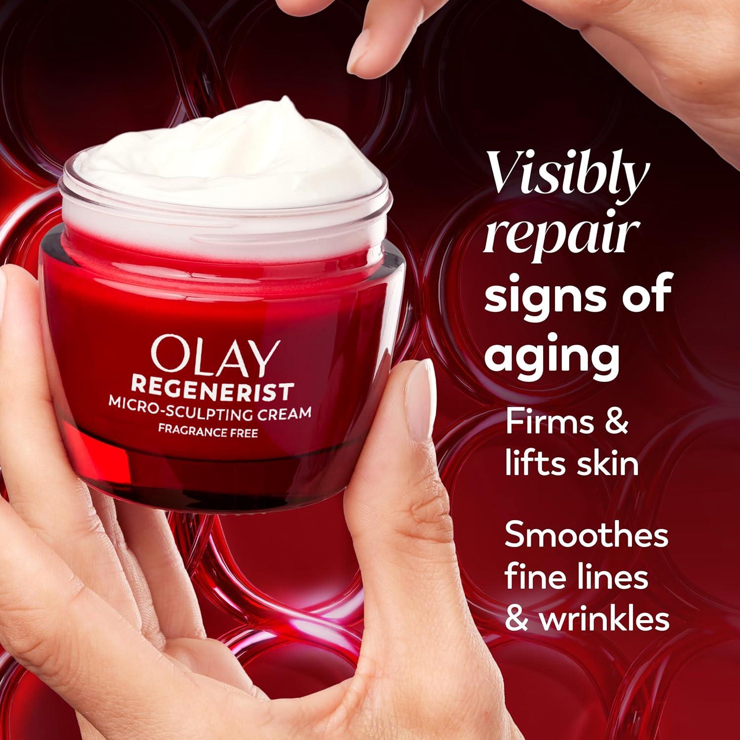imageOlay Face Moisturizer Regenerist MicroSculpting Cream for Women FragranceFree AntiAging AntiWrinkle Firming Skin Care Triple Collagen Cream Peptide Hyaluronic Acid Niacinamide 17ozFragranceFree