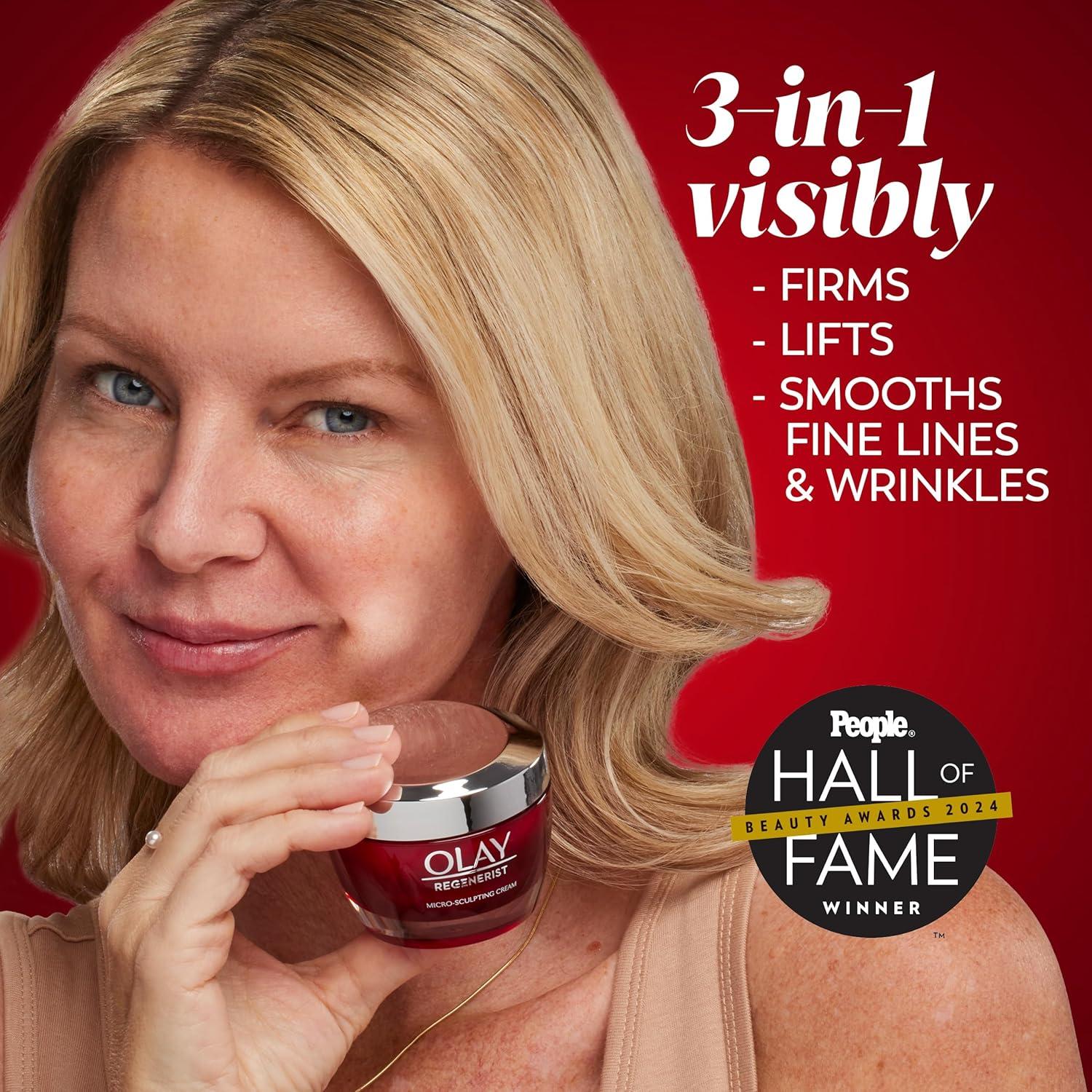 imageOlay Face Moisturizer Regenerist MicroSculpting Cream for Women FragranceFree AntiAging AntiWrinkle Firming Skin Care Triple Collagen Cream Peptide Hyaluronic Acid Niacinamide 17ozFragranceFree