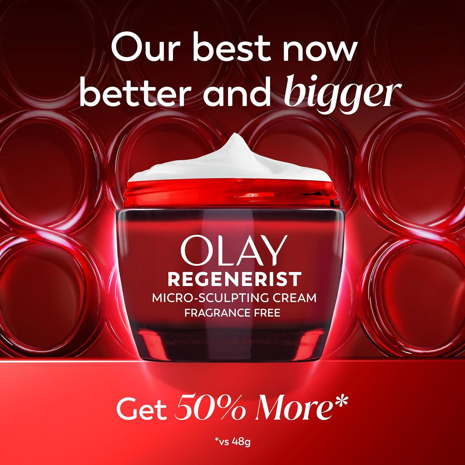 imageOlay Face Moisturizer Regenerist MicroSculpting Cream for Women FragranceFree AntiAging AntiWrinkle Firming Skin Care Triple Collagen Cream Peptide Hyaluronic Acid Niacinamide 17ozFragranceFree