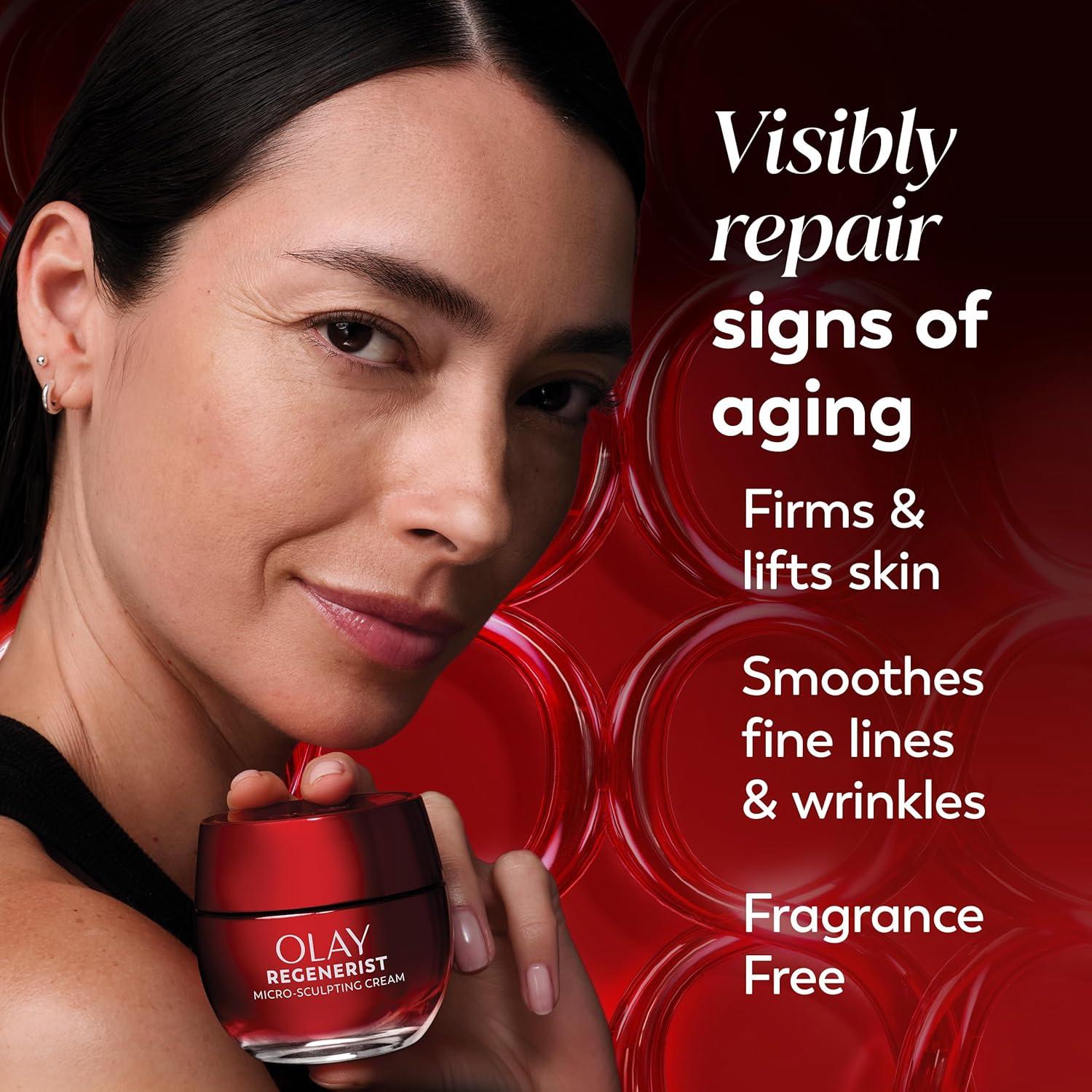 imageOlay Face Moisturizer Regenerist MicroSculpting Cream for Women FragranceFree AntiAging AntiWrinkle Firming Skin Care Triple Collagen Cream Peptide Hyaluronic Acid Niacinamide 17ozFragranceFree