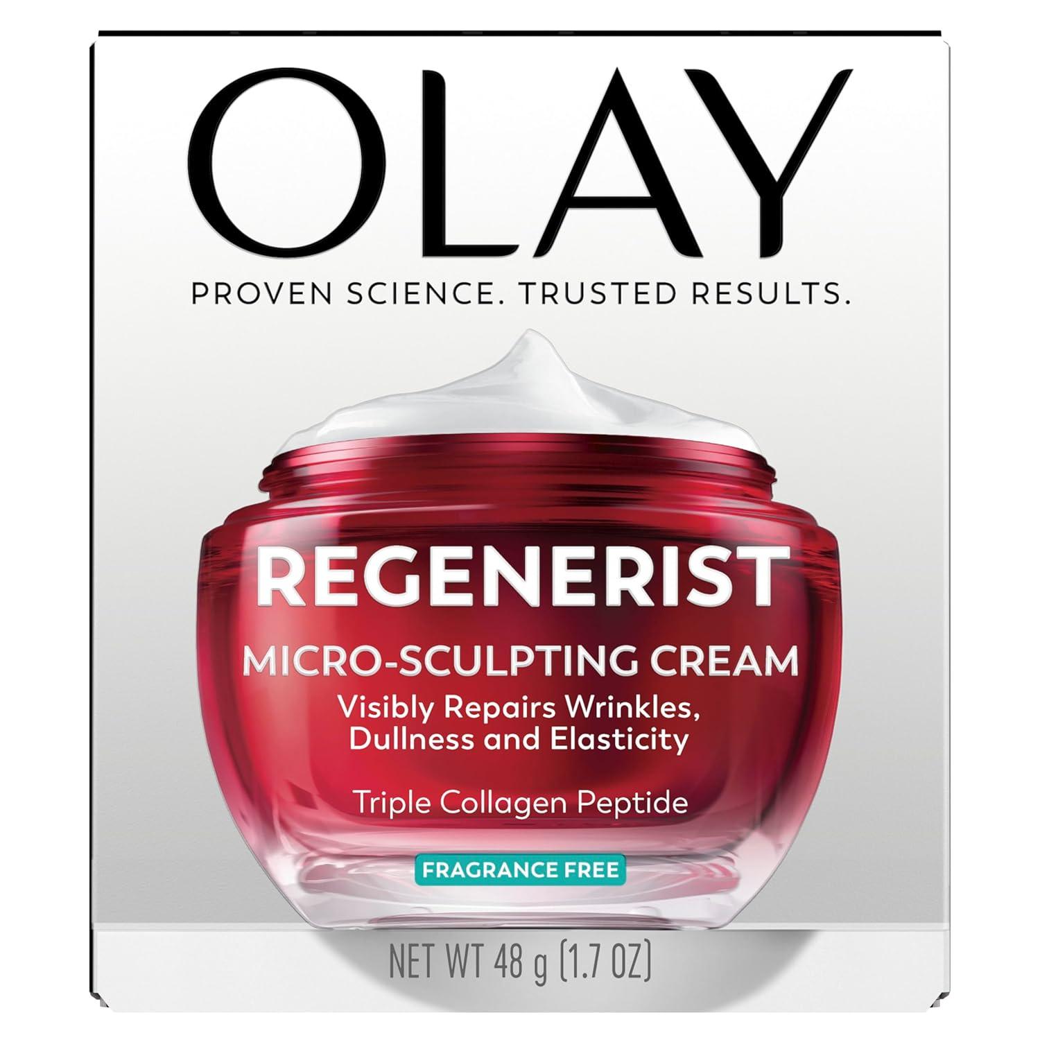 imageOlay Face Moisturizer Regenerist MicroSculpting Cream for Women FragranceFree AntiAging AntiWrinkle Firming Skin Care Triple Collagen Cream Peptide Hyaluronic Acid Niacinamide 17ozFragranceFree