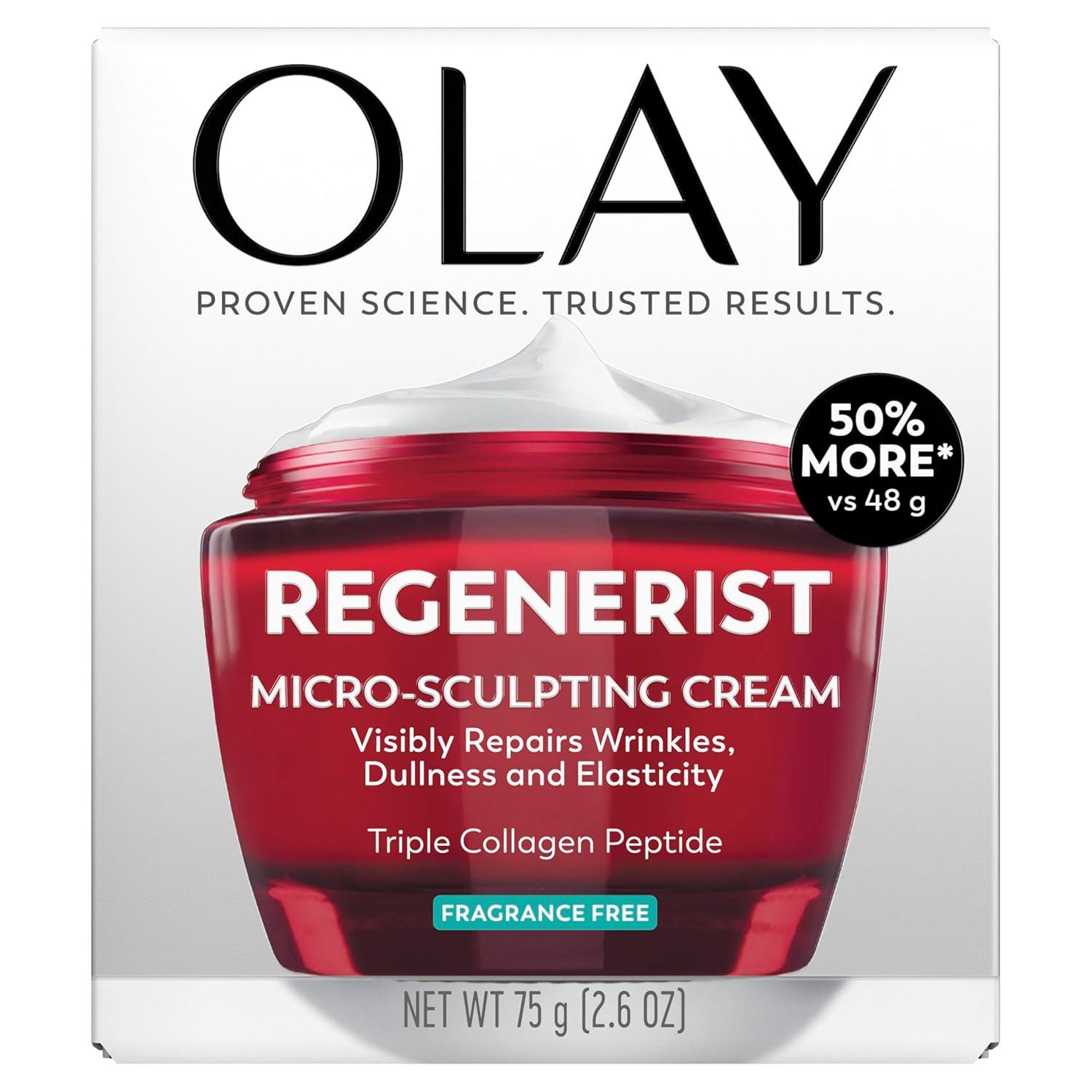 imageOlay Face Moisturizer Regenerist MicroSculpting Cream for Women FragranceFree AntiAging AntiWrinkle Firming Skin Care Triple Collagen Cream Peptide Hyaluronic Acid Niacinamide 17ozFragranceFree