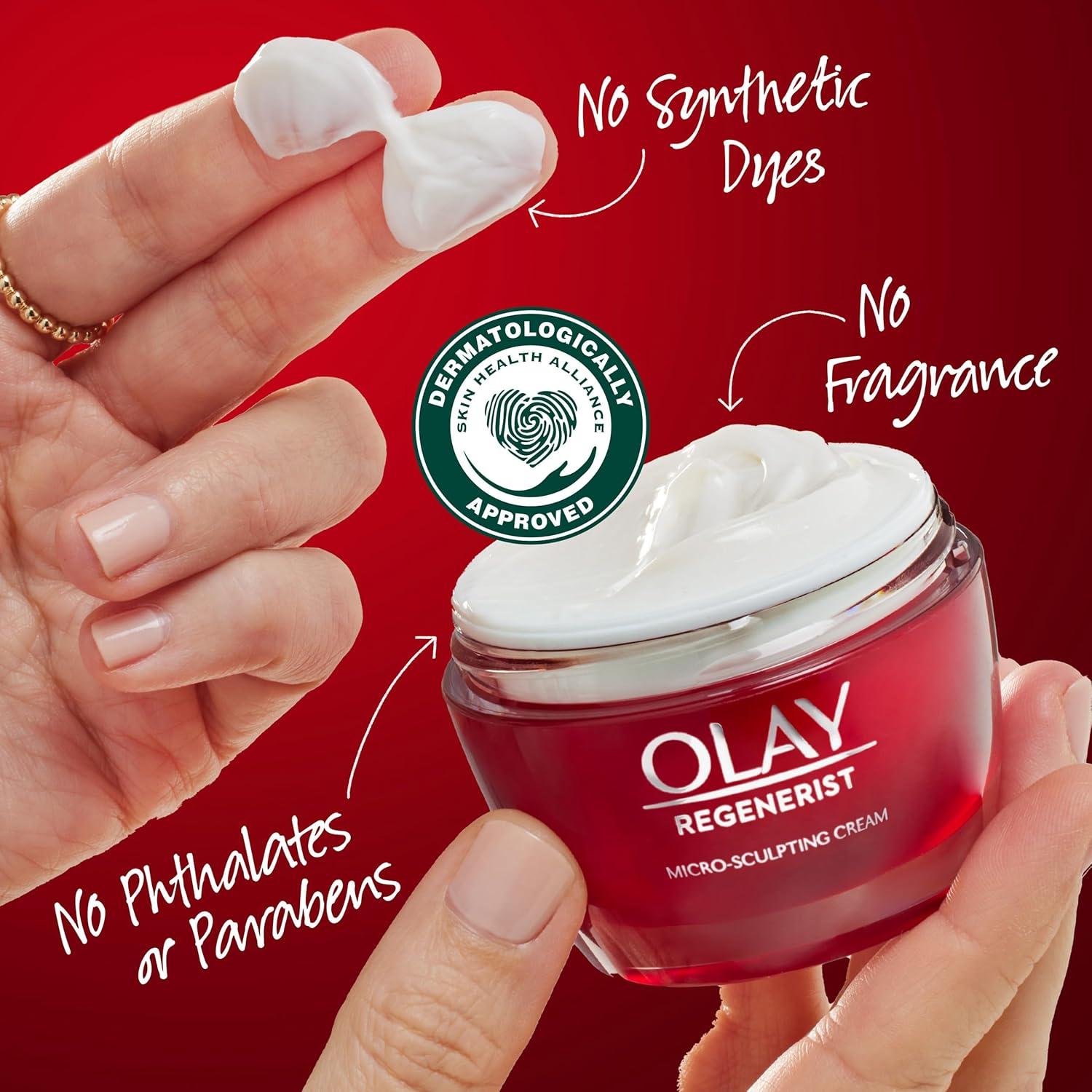 imageOlay Face Moisturizer Regenerist MicroSculpting Cream for Women FragranceFree AntiAging AntiWrinkle Firming Skin Care Triple Collagen Cream Peptide Hyaluronic Acid Niacinamide 17ozFragranceFree