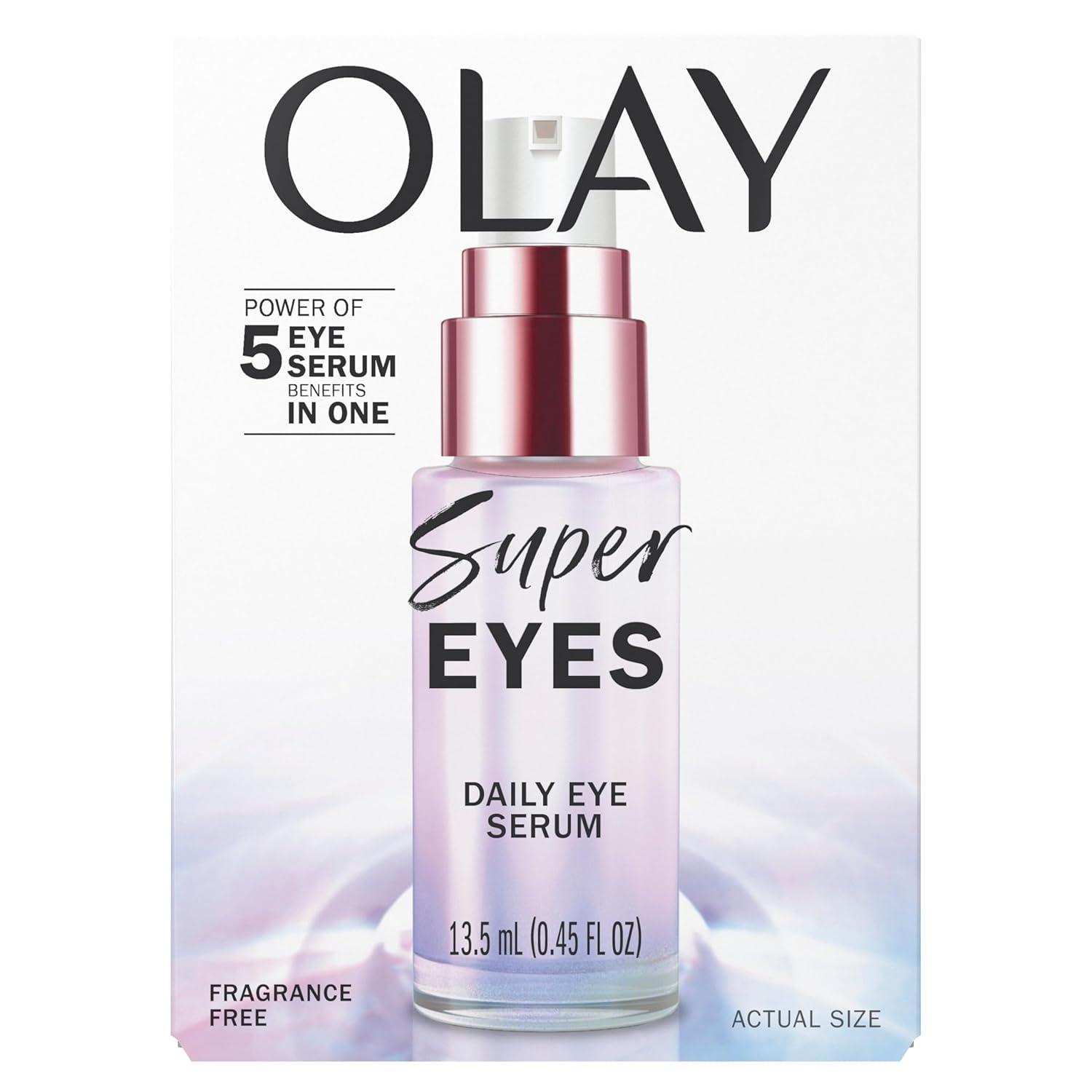 imageOlay Super Eye Serum Vitamin C Caffeine Niacinamide Amino Peptide Aloe Vera Brightens Dark Circles AntiWrinkle AntiAging Brightening Smooths Fine Lines Firming Hydrating 045 Oz