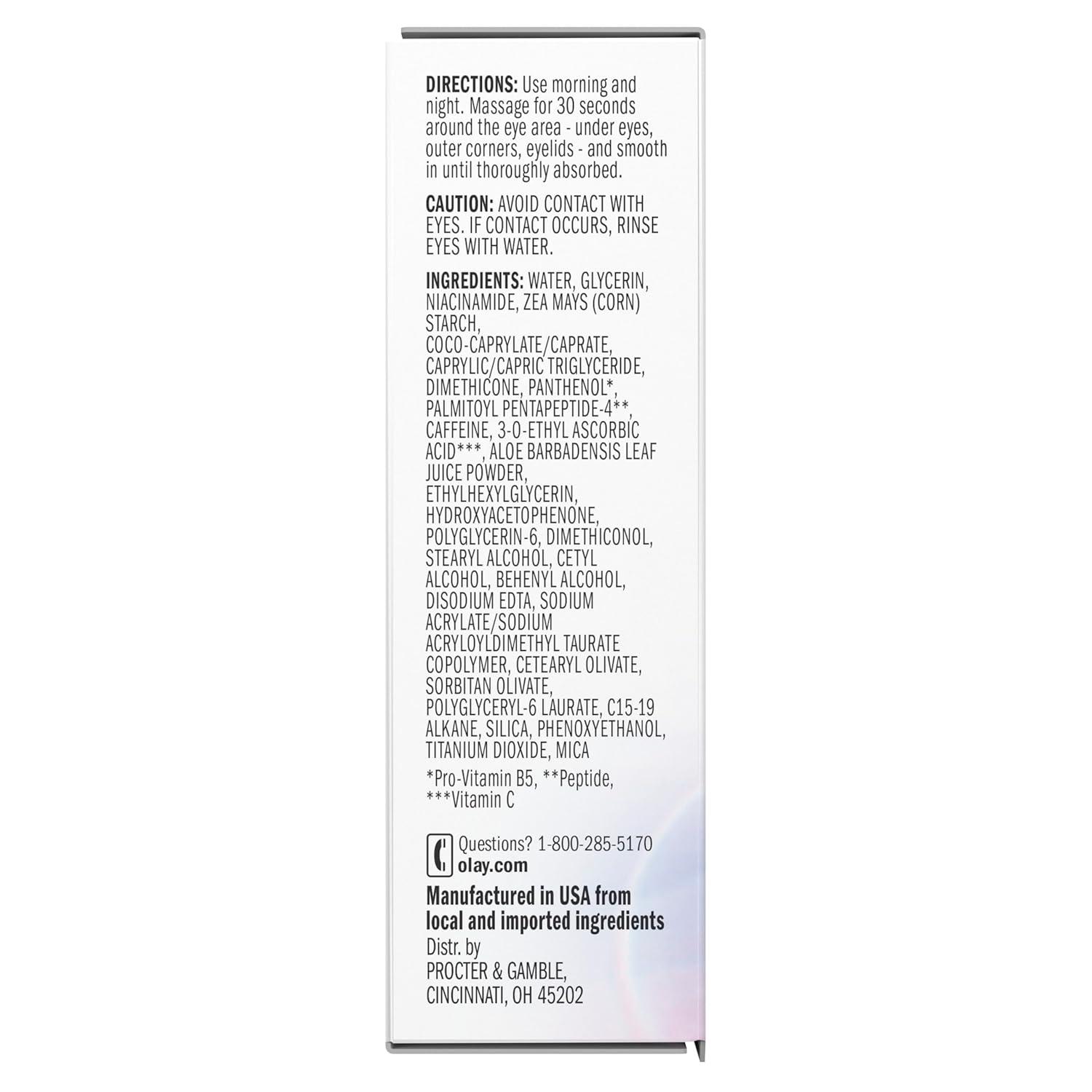 imageOlay Super Eye Serum Vitamin C Caffeine Niacinamide Amino Peptide Aloe Vera Brightens Dark Circles AntiWrinkle AntiAging Brightening Smooths Fine Lines Firming Hydrating 045 Oz