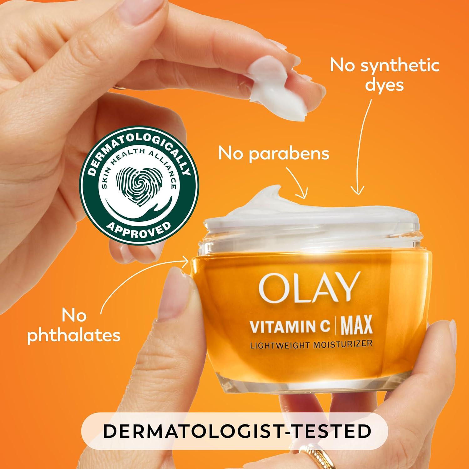 imageOlay Vitamin C MAX Face Moisturizer Brightening Cream for Women Hydrating Evens Tone Dark Spot amp Hyperpigmentation Reduction Glowing Skin Care Niaciniamide Peptides 17 Oz17 Ounce Pack of 1