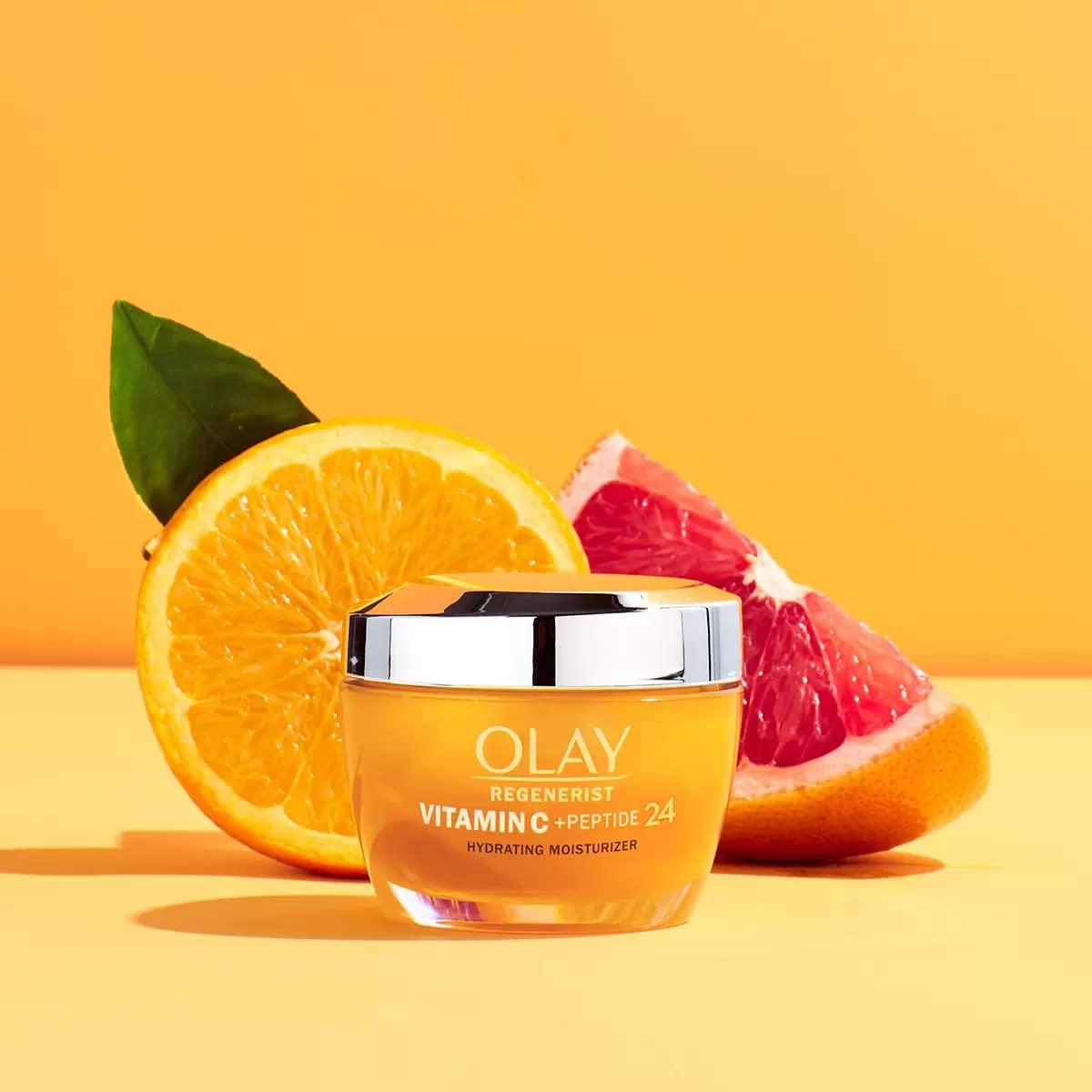 imageOlay Vitamin C MAX Face Moisturizer Brightening Cream for Women Hydrating Evens Tone Dark Spot amp Hyperpigmentation Reduction Glowing Skin Care Niaciniamide Peptides 17 Oz085 Fl Oz Pack of 2