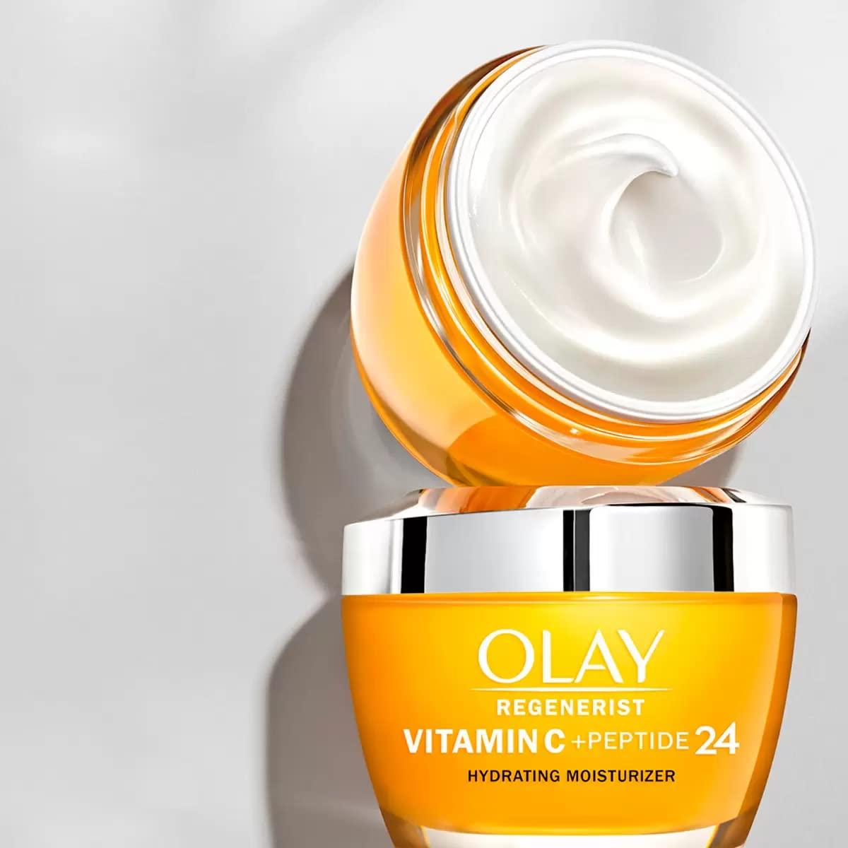 imageOlay Vitamin C MAX Face Moisturizer Brightening Cream for Women Hydrating Evens Tone Dark Spot amp Hyperpigmentation Reduction Glowing Skin Care Niaciniamide Peptides 17 Oz085 Fl Oz Pack of 2