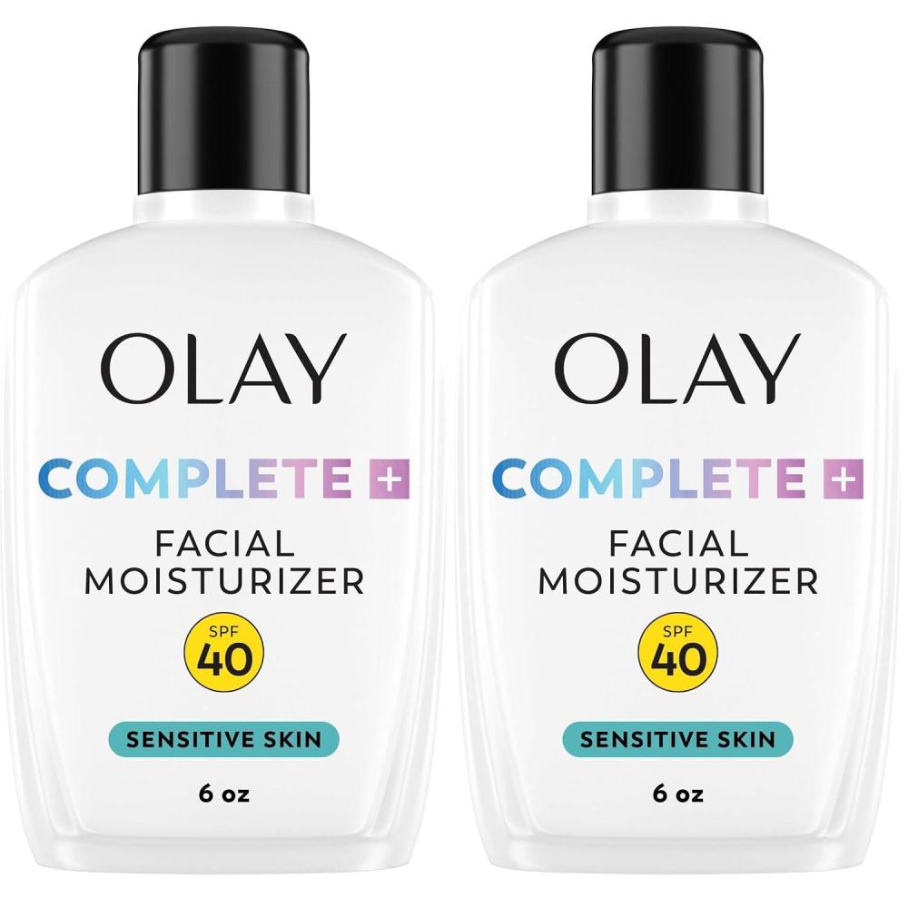imageOlay Complete Face Moisturizer with Sunscreen SPF 40 For Sensitive Skin Broad Spectrum Sun Protection FragrenceFree No White Cast on All Tones Nourishes Moisture Barrier Ceramides 6 Oz6 Fl Oz Pack of 2