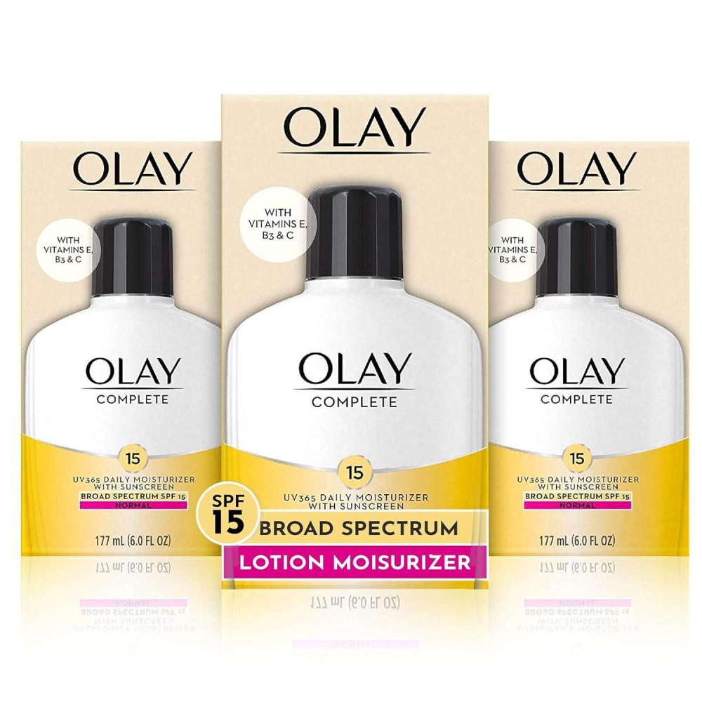 imageOlay Face Moisturizer Complete with Sunscreen SPF 15 Daily Facial Lotion for Normal Skin Lightweight Hydrating Broad Spectrum Sun Protection Vitamin C E and Niacinamide 6 Oz 2 Pack6 Fl Oz Pack of 3