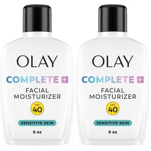 Olay Complete+ Face Moisturizer with Sunscreen SPF 40, For Sensitive Skin, Broad Spectrum Sun Protection, Fragrence-Free – No White Cast on All Tones, Nourishes Moisture Barrier – Ceramides, 6 Oz(6 Fl Oz (Pack of 2))