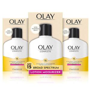 Olay Face Moisturizer, Complete with Sunscreen SPF 15, Daily Facial Lotion for Normal Skin, Lightweight Hydrating Broad Spectrum Sun Protection – Vitamin C, E, and Niacinamide – 6 Oz 2 Pack(6 Fl Oz (Pack of 3))