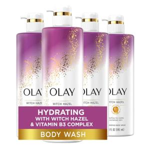 Olay Moisturizing Body Wash for Women with Witch Hazel and Vitamin B3, 20 fl oz (Pack of 4)(Witch Hazel & Vitamin B3)