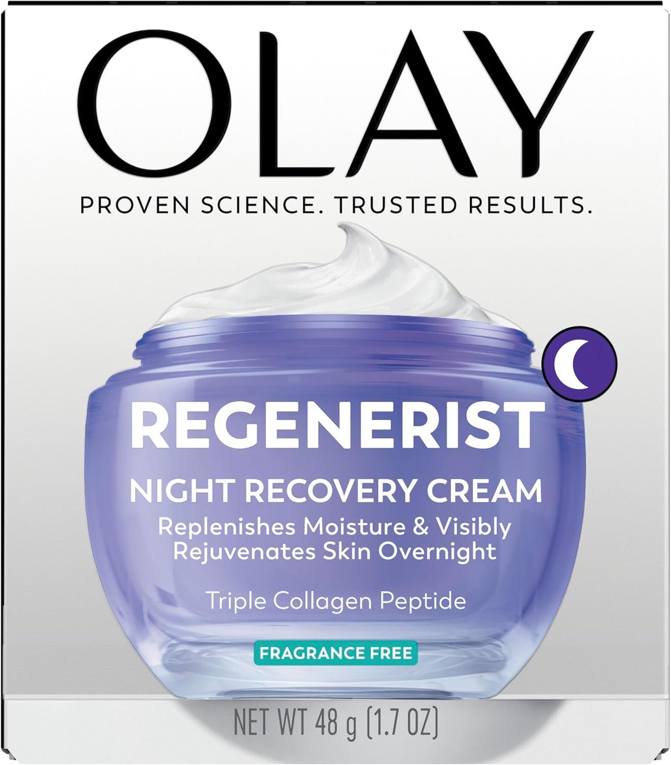 imageOlay Night Cream for Face AntiAging Face Moisturizer for Women FragranceFree Skin Care AntiWrinkle Exfoliate Smooths Texture Triple Collagen Cream Niacinamide ProVitamin B5 17Oz
