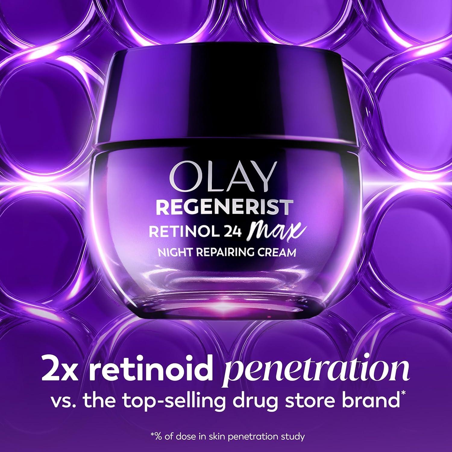 imageOlay Retinol Night Cream for Women MAX AntiAging Face Mousturizer FragranceFree Non Greasy AntiWrinkle Smooth Fine Lines Hydrating Skin Care Triple Collagen Cream Niacinamide 17oz1 Ounce Pack of 2
