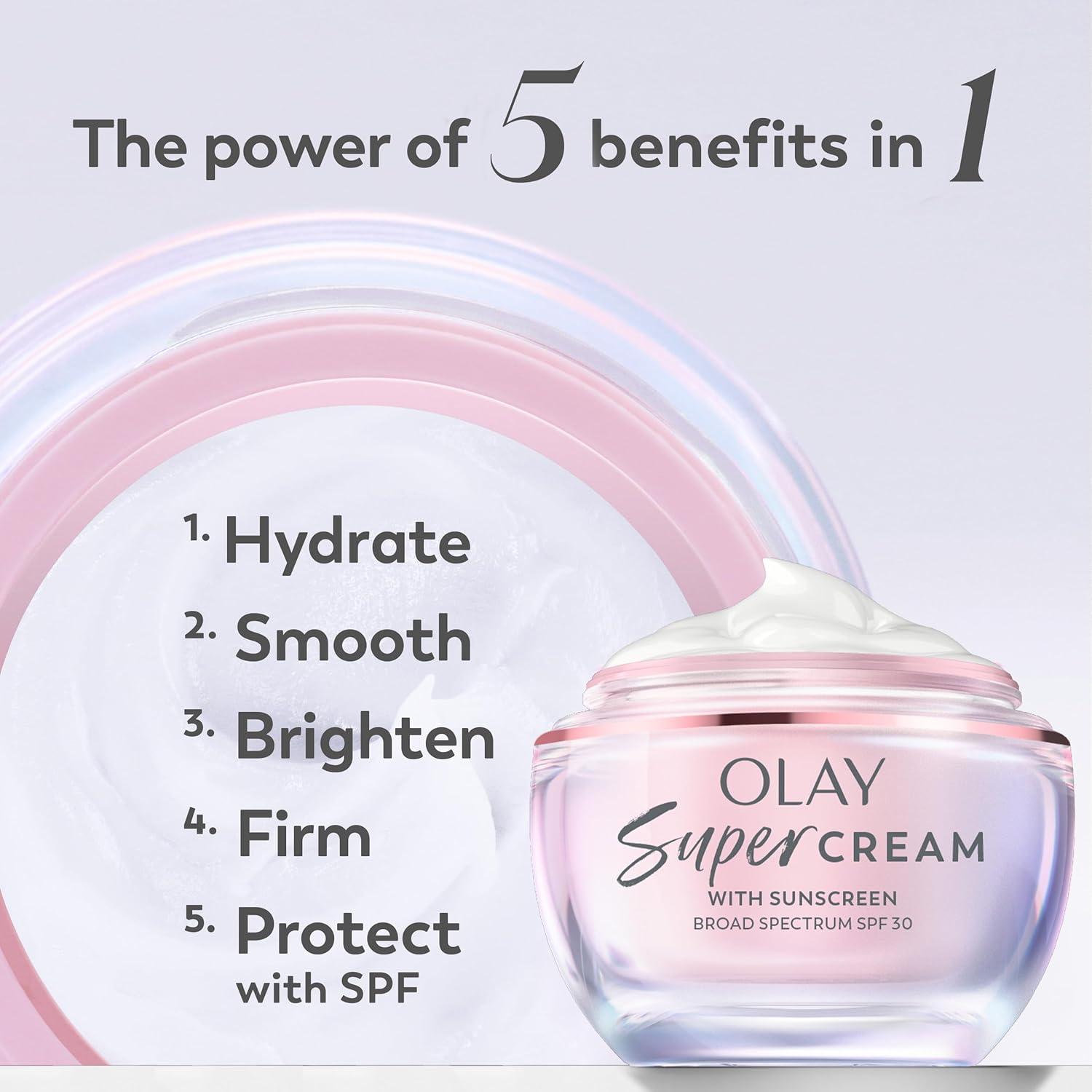 imageOlay Super Cream with Sunscreen SPF 30 Lightweight Face Moisturizer with Sun Protection 5in1 Skin Care Benefits Hydrating Brightening Firming Niacinamide Vitamin C Collagen Peptide 17 ozFloral and Ginger