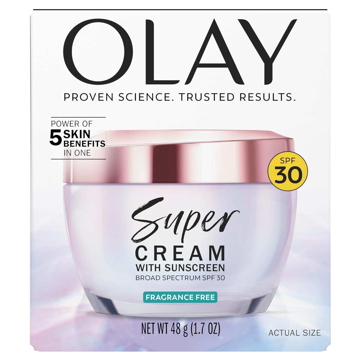 imageOlay Super Cream with Sunscreen SPF 30 Lightweight Face Moisturizer with Sun Protection 5in1 Skin Care Benefits Hydrating Brightening Firming Niacinamide Vitamin C Collagen Peptide 17 ozUnscented