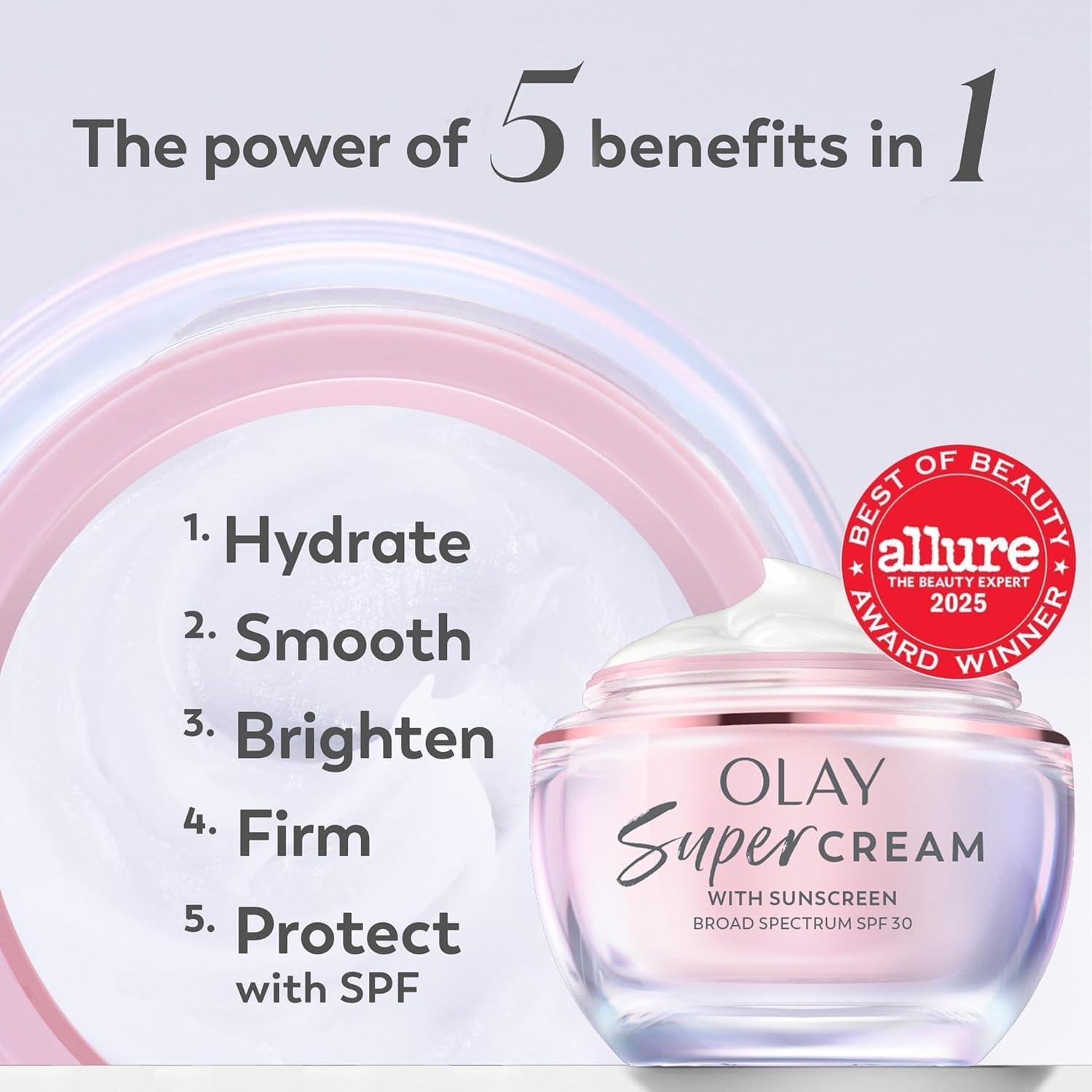 imageOlay Super Cream with Sunscreen SPF 30 Lightweight Face Moisturizer with Sun Protection 5in1 Skin Care Benefits Hydrating Brightening Firming Niacinamide Vitamin C Collagen Peptide 17 ozFloral and Ginger
