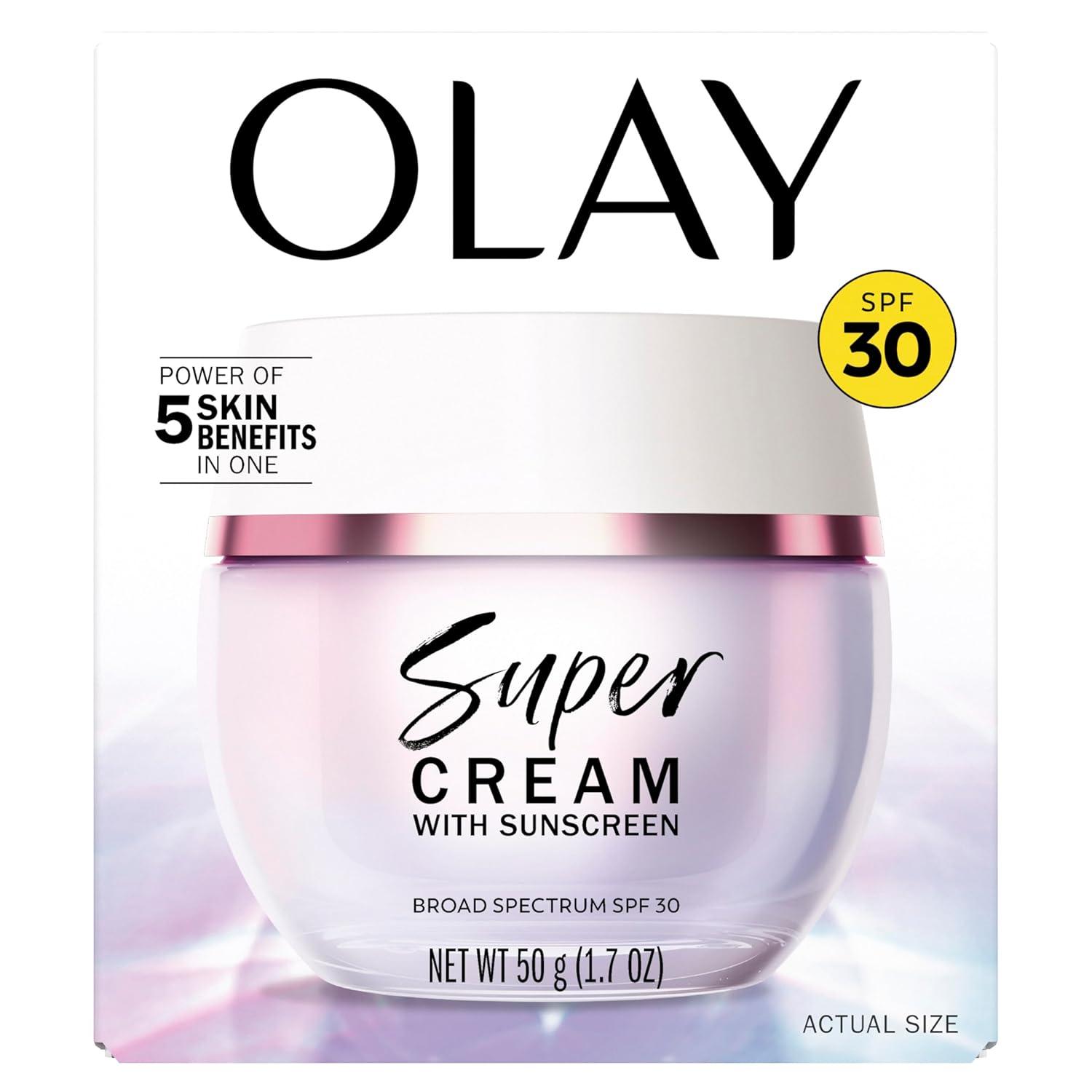 imageOlay Super Cream with Sunscreen SPF 30 Lightweight Face Moisturizer with Sun Protection 5in1 Skin Care Benefits Hydrating Brightening Firming Niacinamide Vitamin C Collagen Peptide 17 ozFloral and Ginger