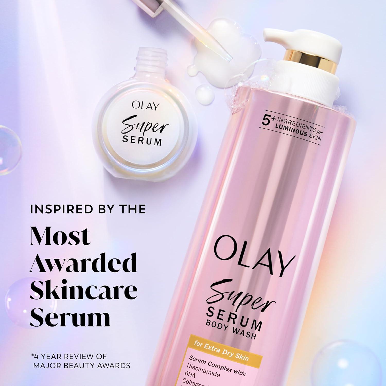 imageOlay Super Serum Body Wash for Normal Skin 24hr Long Lasting Hydration 5 Ingredient Serum Complex for Bright Even Firm Luminous Skin 185 fl ozCoconut Vanilla Soft Wood