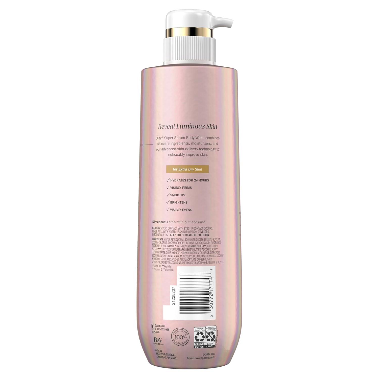 imageOlay Super Serum Body Wash for Normal Skin 24hr Long Lasting Hydration 5 Ingredient Serum Complex for Bright Even Firm Luminous Skin 185 fl ozCoconut Vanilla Soft Wood
