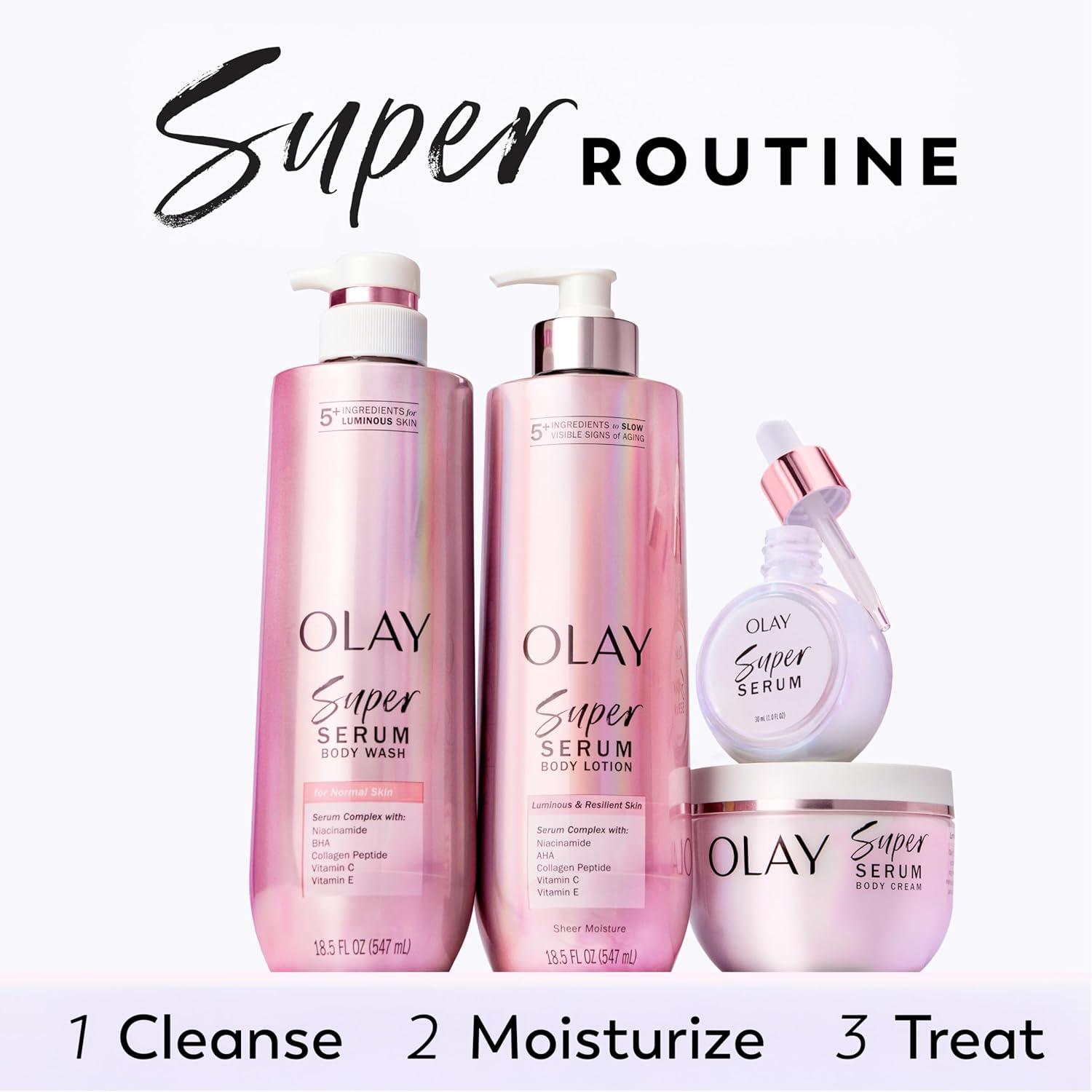 imageOlay Super Serum Body Wash for Normal Skin 24hr Long Lasting Hydration 5 Ingredient Serum Complex for Bright Even Firm Luminous Skin 185 fl ozCoconut Vanilla Soft Wood