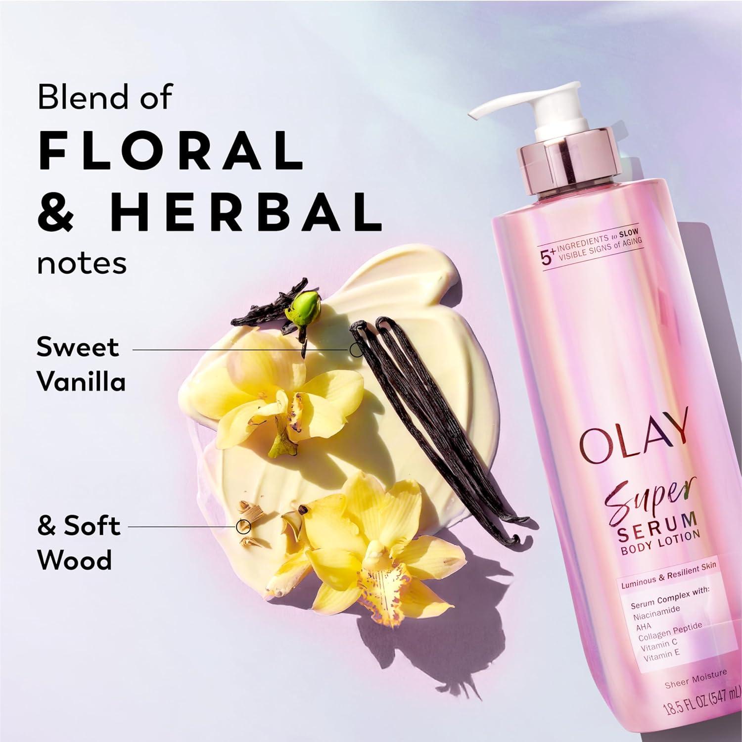 imageOlay Super Serum Body Wash for Normal Skin 24hr Long Lasting Hydration 5 Ingredient Serum Complex for Bright Even Firm Luminous Skin 185 fl ozCoconut Vanilla Soft Wood