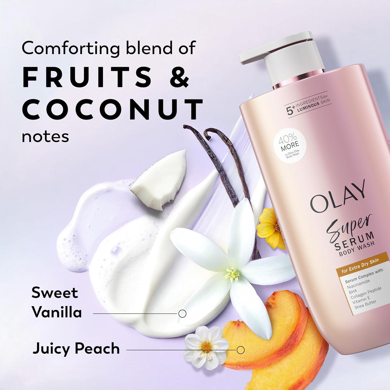 imageOlay Super Serum Body Wash for Normal Skin 24hr Long Lasting Hydration 5 Ingredient Serum Complex for Bright Even Firm Luminous Skin 185 fl ozExtra Dry