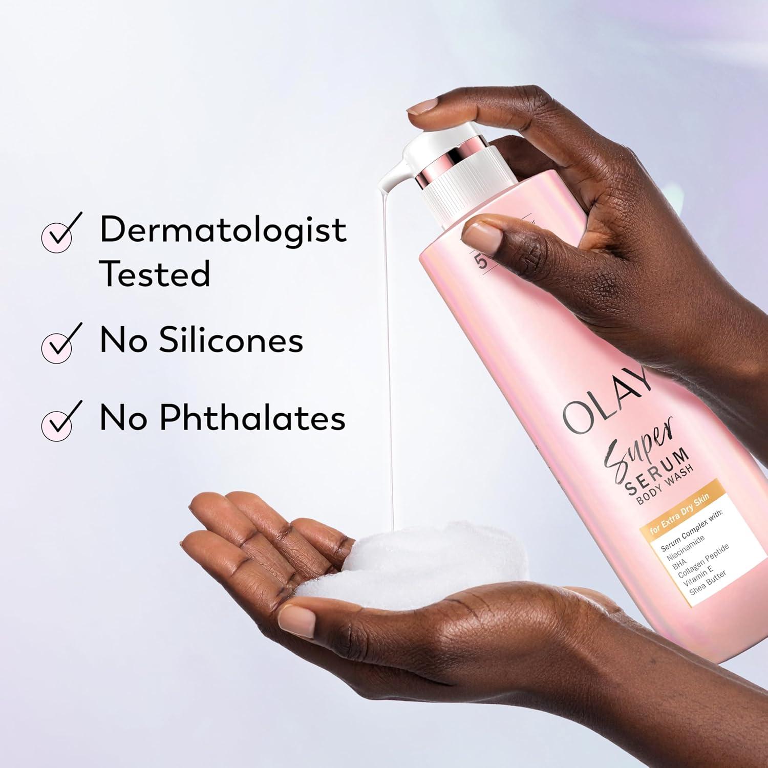 imageOlay Super Serum Body Wash for Normal Skin 24hr Long Lasting Hydration 5 Ingredient Serum Complex for Bright Even Firm Luminous Skin 185 fl ozExtra Dry