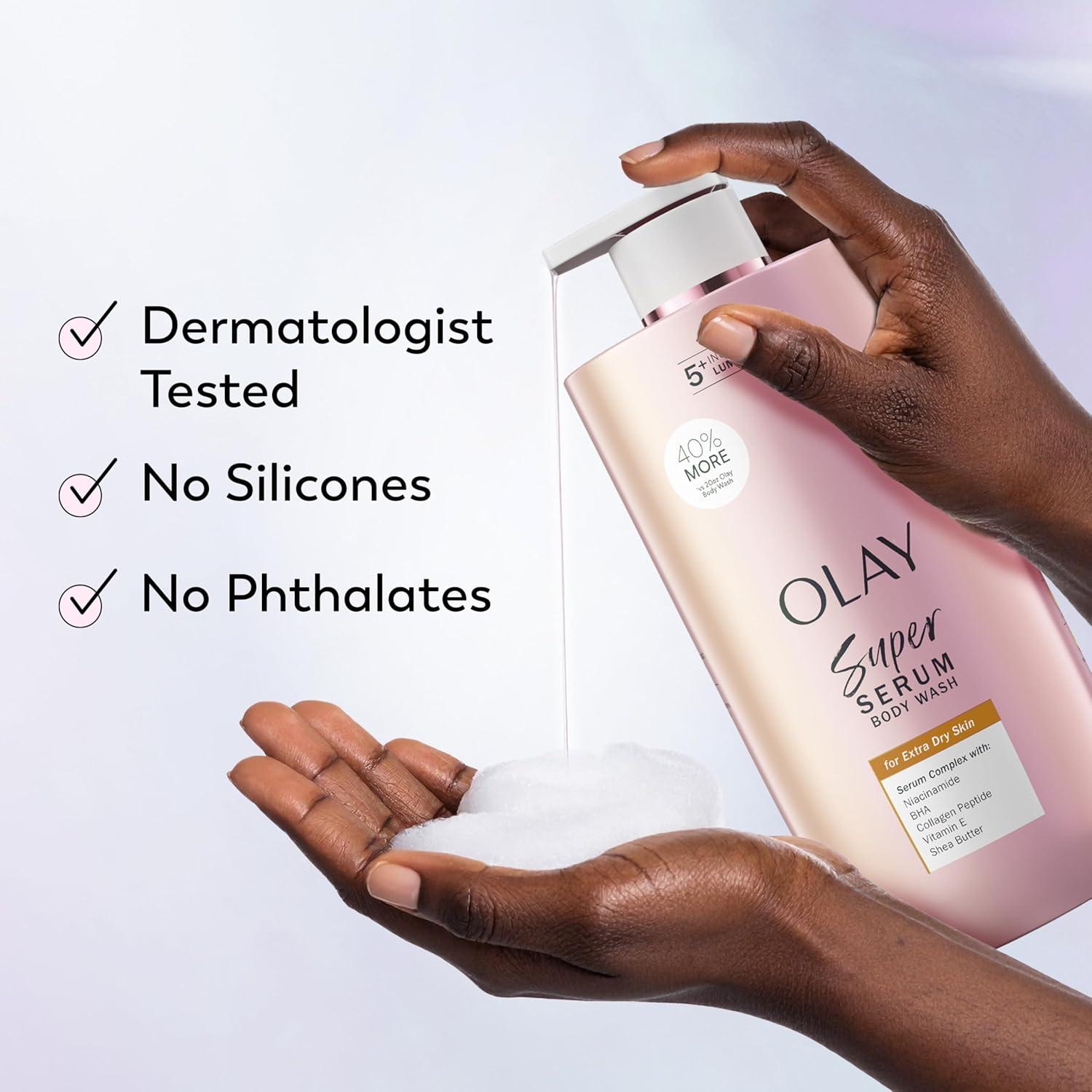 imageOlay Super Serum Body Wash for Normal Skin 24hr Long Lasting Hydration 5 Ingredient Serum Complex for Bright Even Firm Luminous Skin 185 fl ozExtra Dry