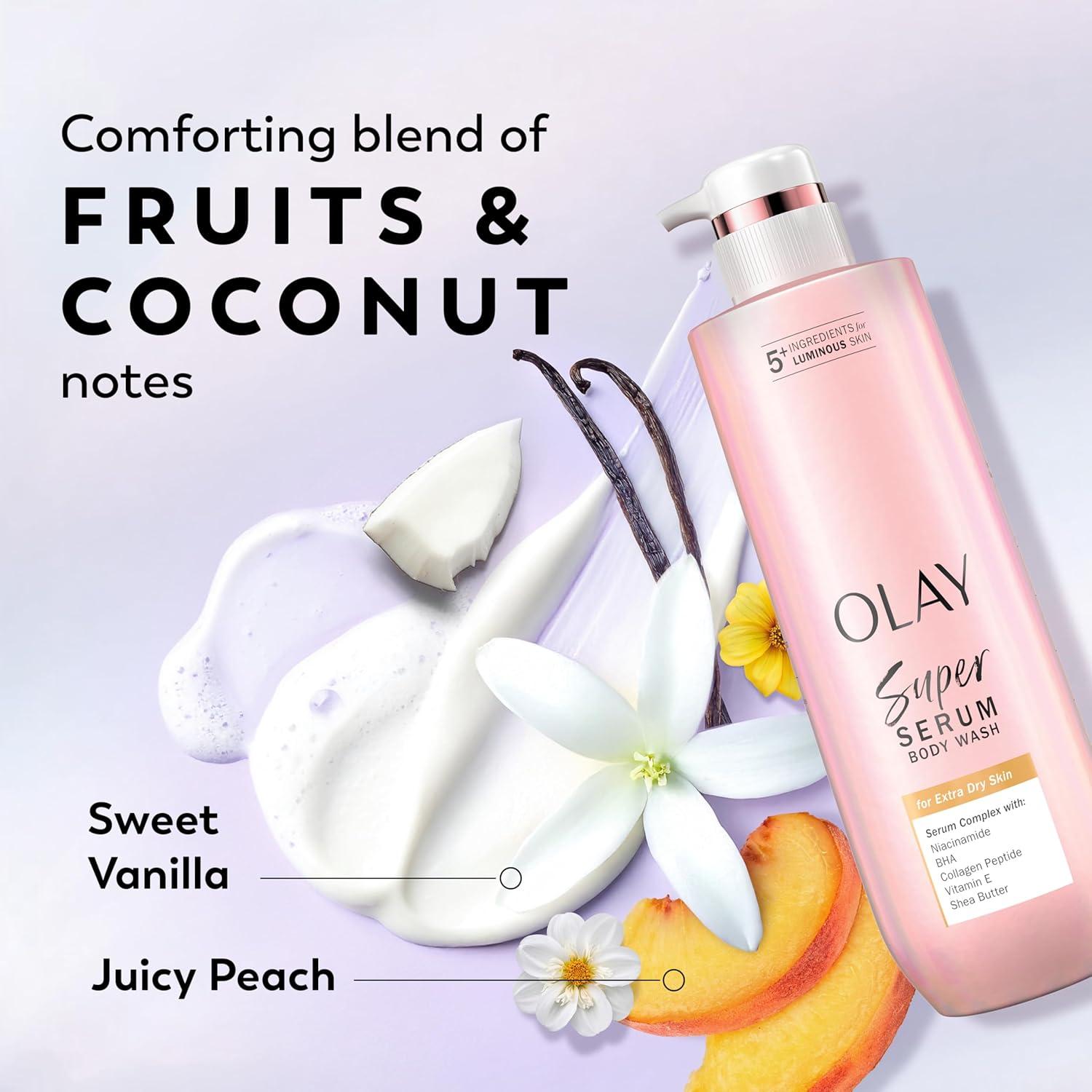 imageOlay Super Serum Body Wash for Normal Skin 24hr Long Lasting Hydration 5 Ingredient Serum Complex for Bright Even Firm Luminous Skin 185 fl ozExtra Dry