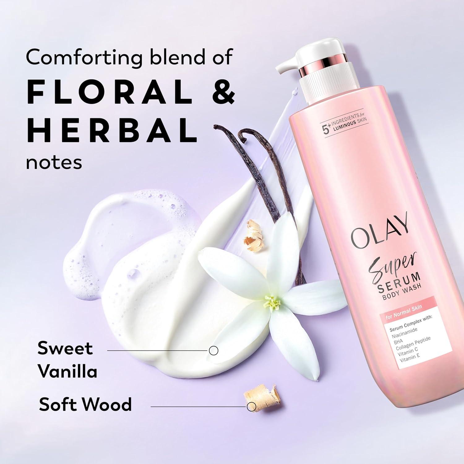 imageOlay Super Serum Body Wash for Normal Skin 24hr Long Lasting Hydration 5 Ingredient Serum Complex for Bright Even Firm Luminous Skin 185 fl ozNormal