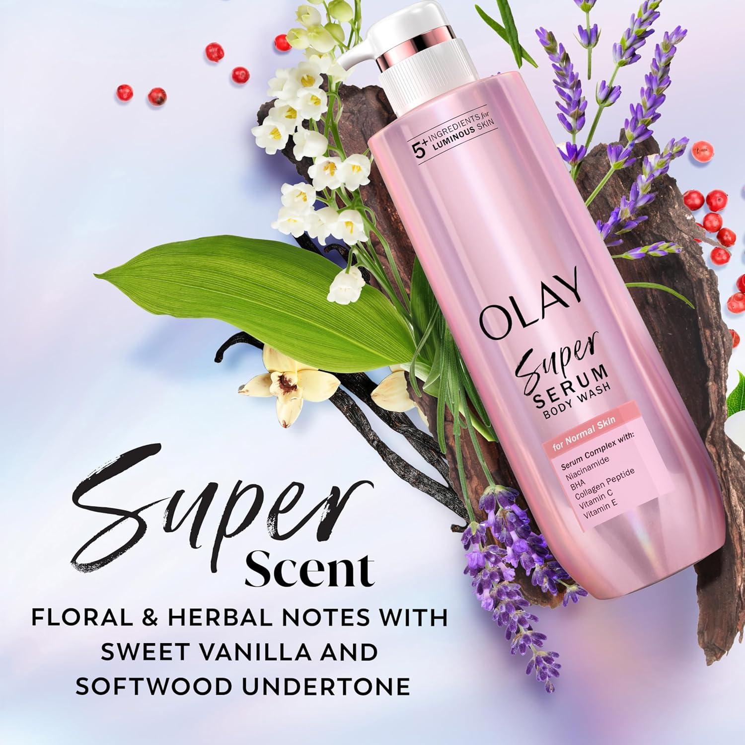 imageOlay Super Serum Body Wash for Normal Skin 24hr Long Lasting Hydration 5 Ingredient Serum Complex for Bright Even Firm Luminous Skin 185 fl ozNormal