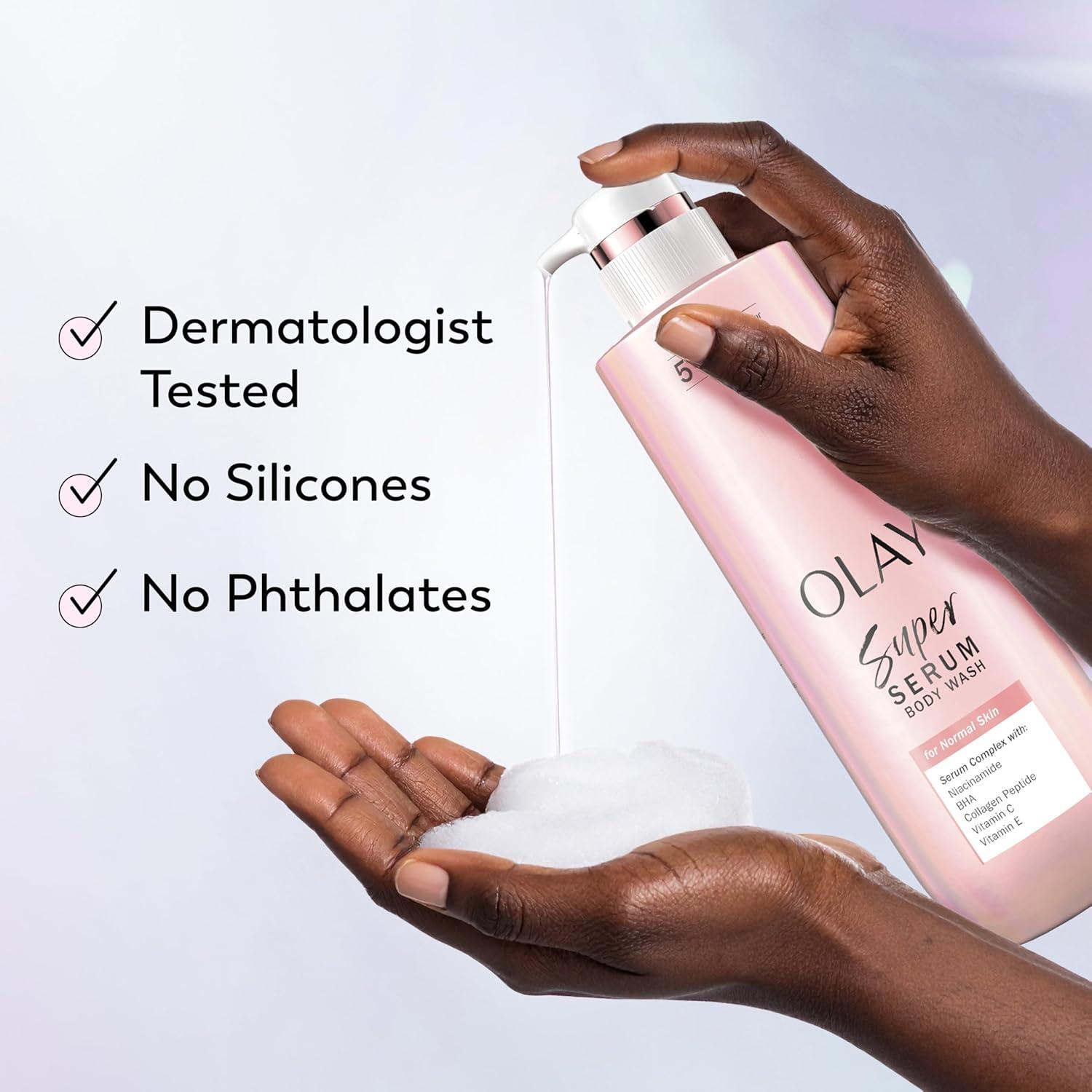 imageOlay Super Serum Body Wash for Normal Skin 24hr Long Lasting Hydration 5 Ingredient Serum Complex for Bright Even Firm Luminous Skin 185 fl ozNormal