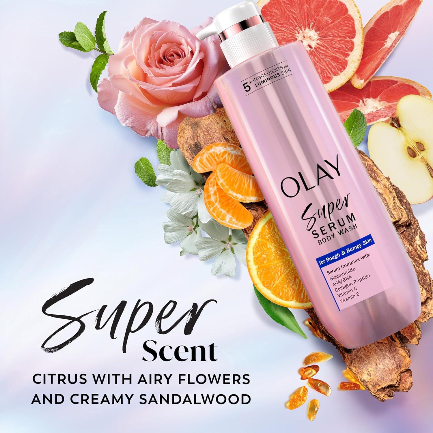 imageOlay Super Serum Body Wash for Normal Skin 24hr Long Lasting Hydration 5 Ingredient Serum Complex for Bright Even Firm Luminous Skin 185 fl ozRough Bumpy