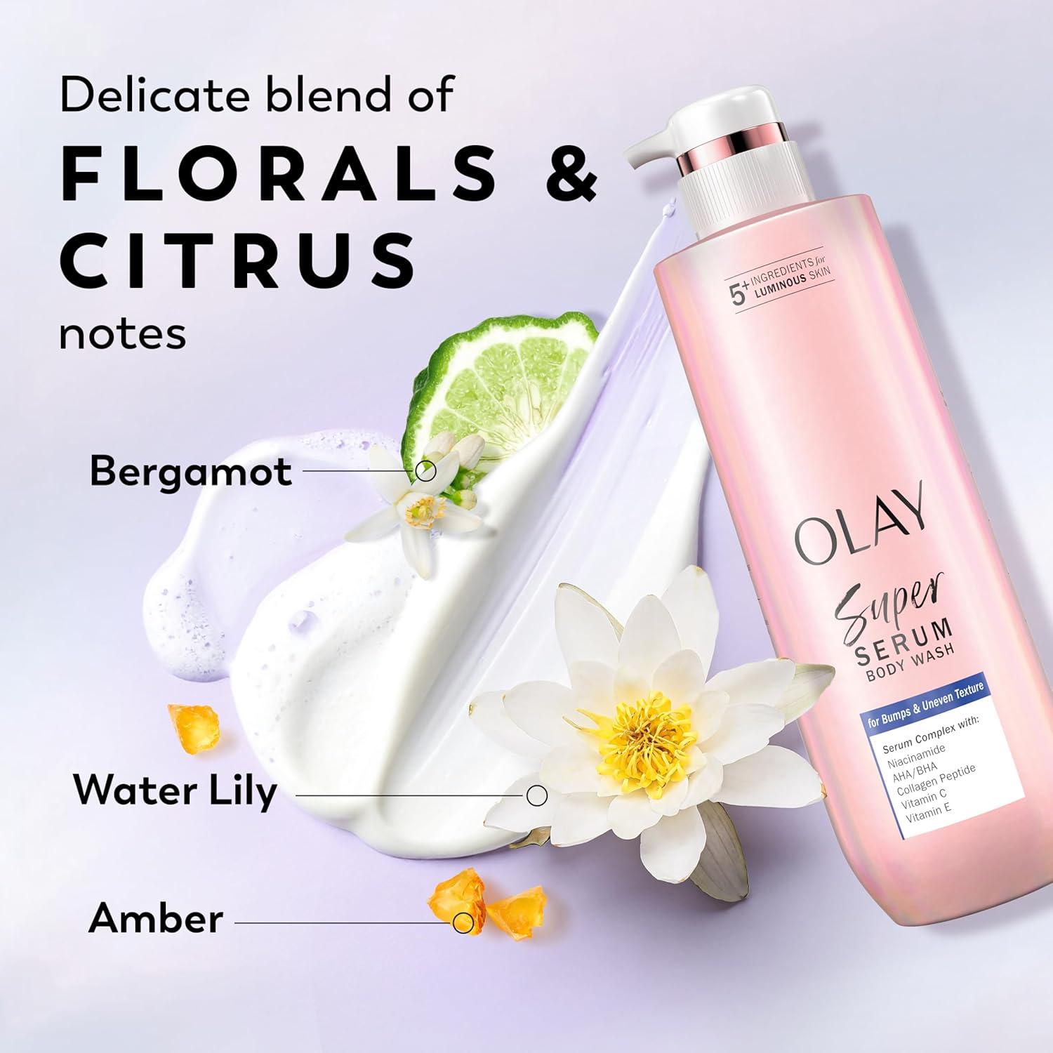 imageOlay Super Serum Body Wash for Normal Skin 24hr Long Lasting Hydration 5 Ingredient Serum Complex for Bright Even Firm Luminous Skin 185 fl ozRough Bumpy