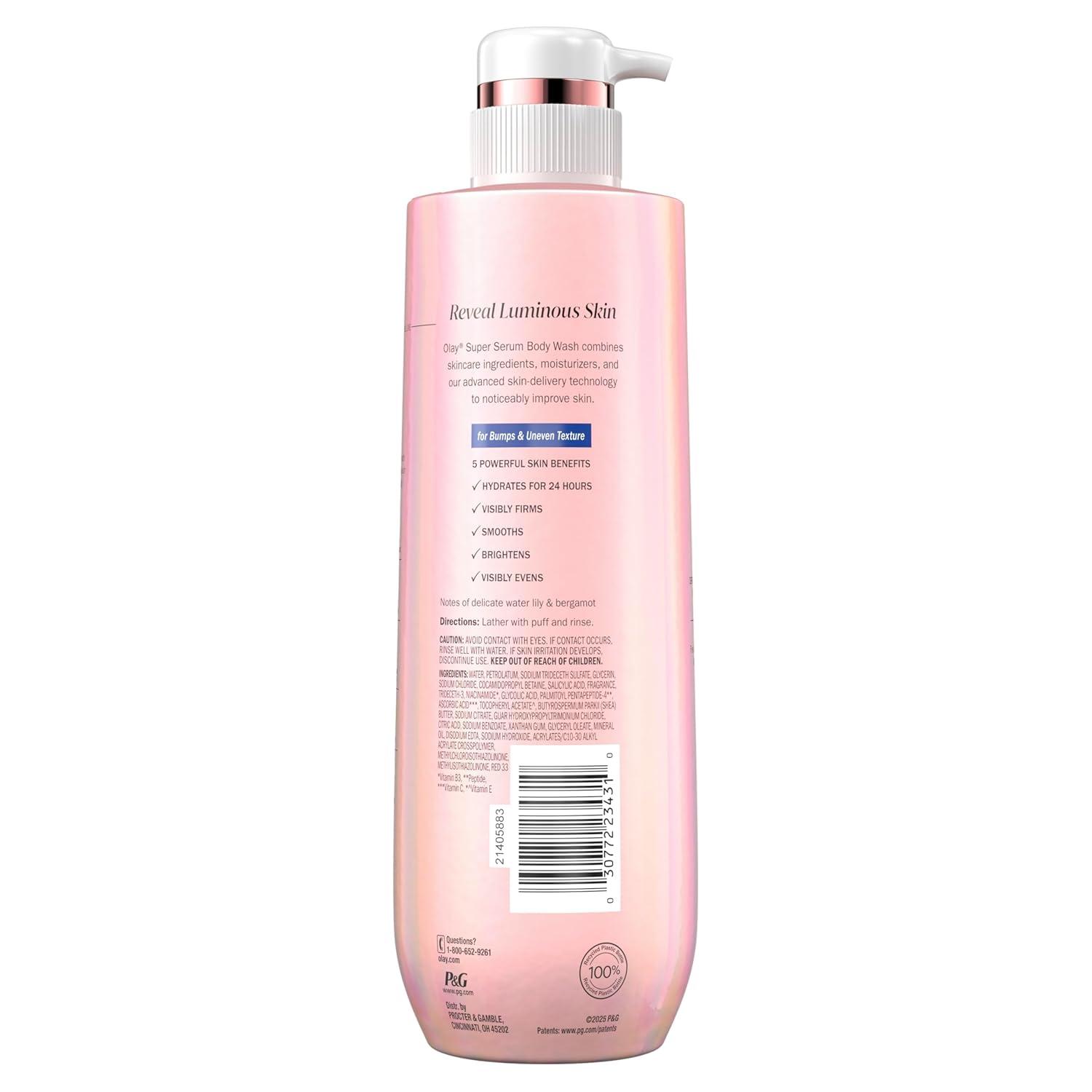 imageOlay Super Serum Body Wash for Normal Skin 24hr Long Lasting Hydration 5 Ingredient Serum Complex for Bright Even Firm Luminous Skin 185 fl ozRough Bumpy